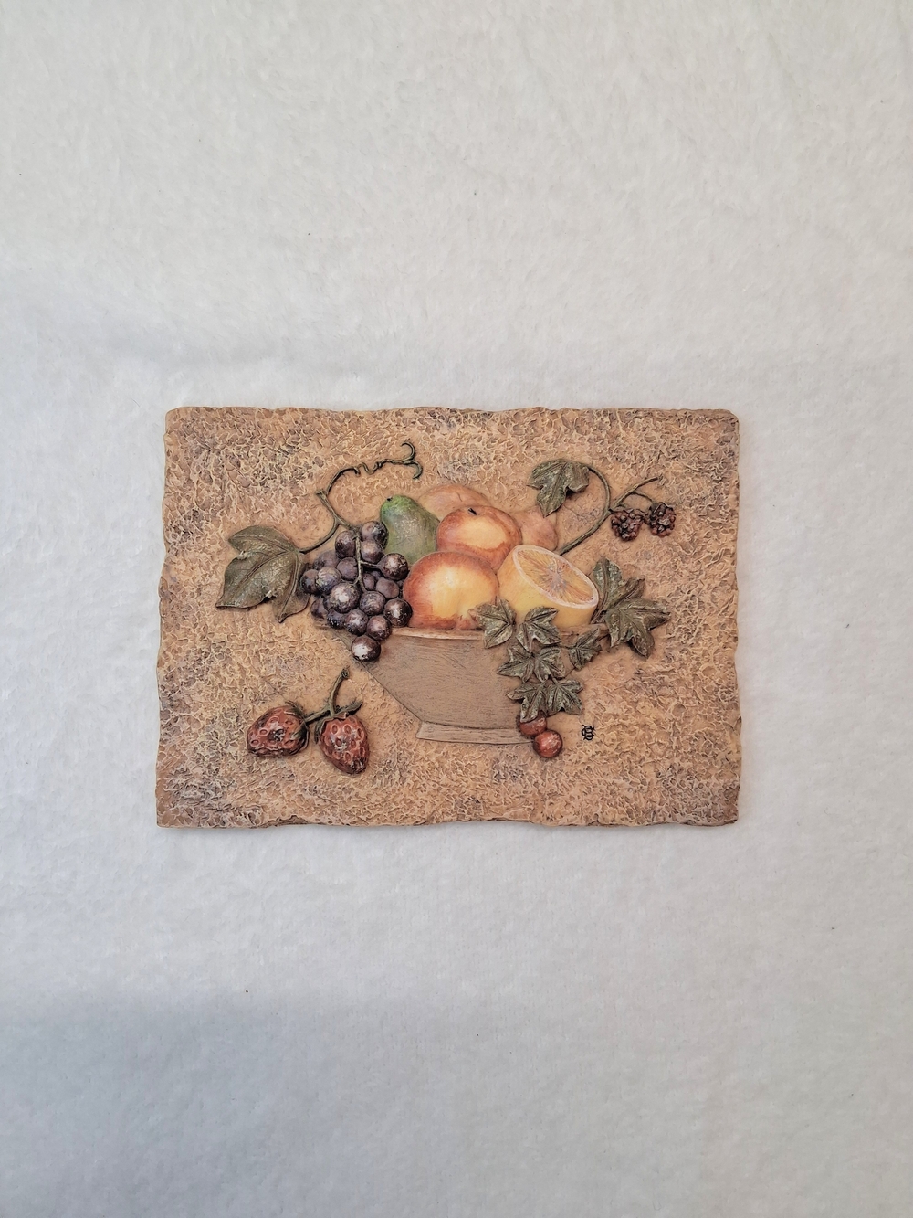 Cheri Blum Vintage Textured Fruit Bowl Wall Tile Plaque